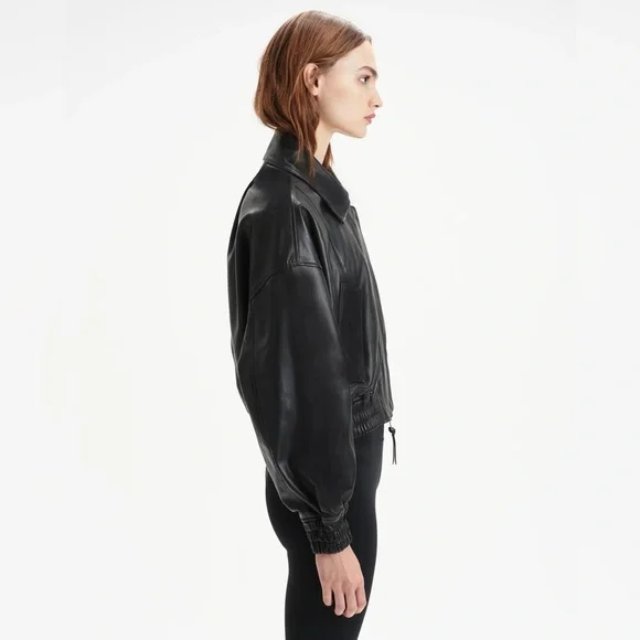 SHOREDITCH SKI CLUB ELLE LEATHER BOMBER JACKET BLACK SIZE L WOMENS NEW - Picture 5 of 5